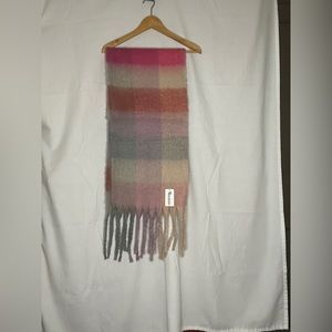 Vernacular scarf. Never worn, new with tags. Pink, blue, and orange pastels.